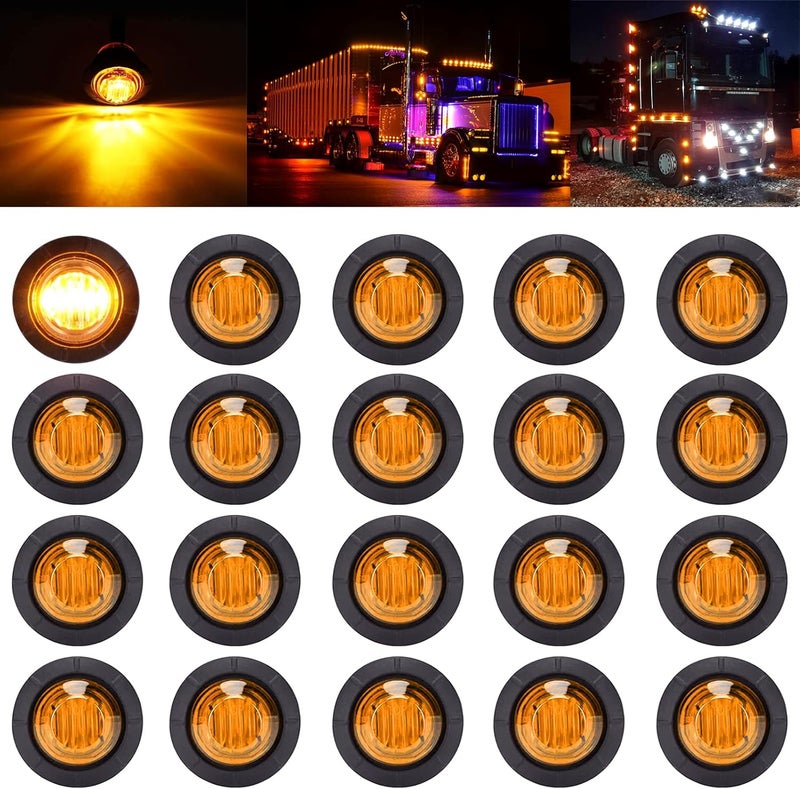 PSEQT 3/4 Inch Trailer Marker LED Lights, Clearance Light Side Front Rear Bullet Brake Turn Stop Reverse Tail Lighting 12V for Pickup Trailer Truck Car Bus RV Boat(20Pcs Amber) - Image 1